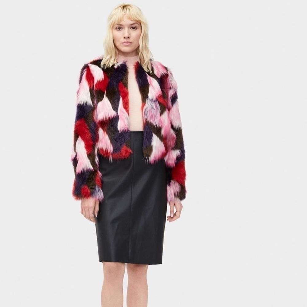 UGG LORRENA PATCHWORK FAUX FUR CROPPED JACKET